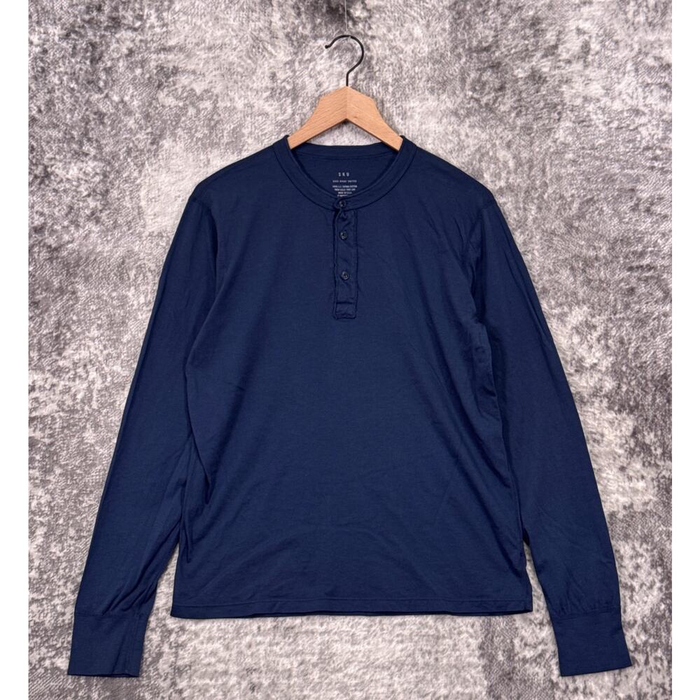 Save Khaki United Henley Shirt Small Mens Blue Supima Cotton Long Sleeve SKU